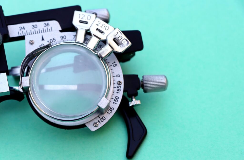A medical set of glasses used to test for high myopia.