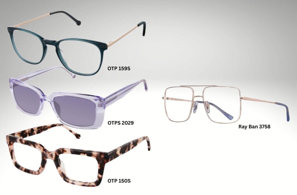 Modern eyeglass frames showcasing 2026 eyewear trends, including bold acetate, translucent styles, and lightweight metal frames.